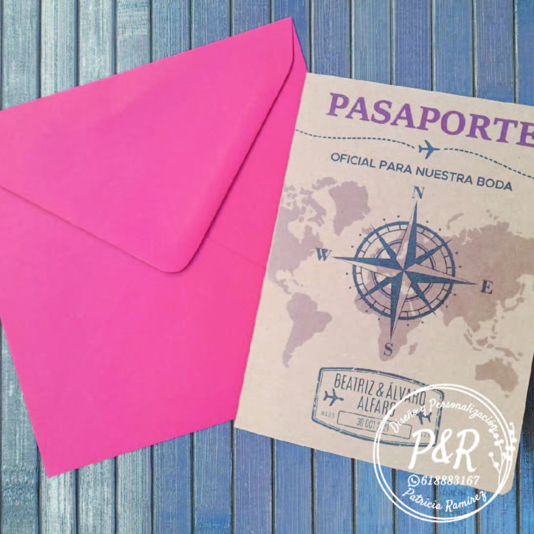 eventosyregalospersonalizados invitación boda pasaporte sobre rojo 01